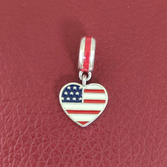 Pandora USA Heart Flag Dangle Charm Bracelet Pendant S925 Silver